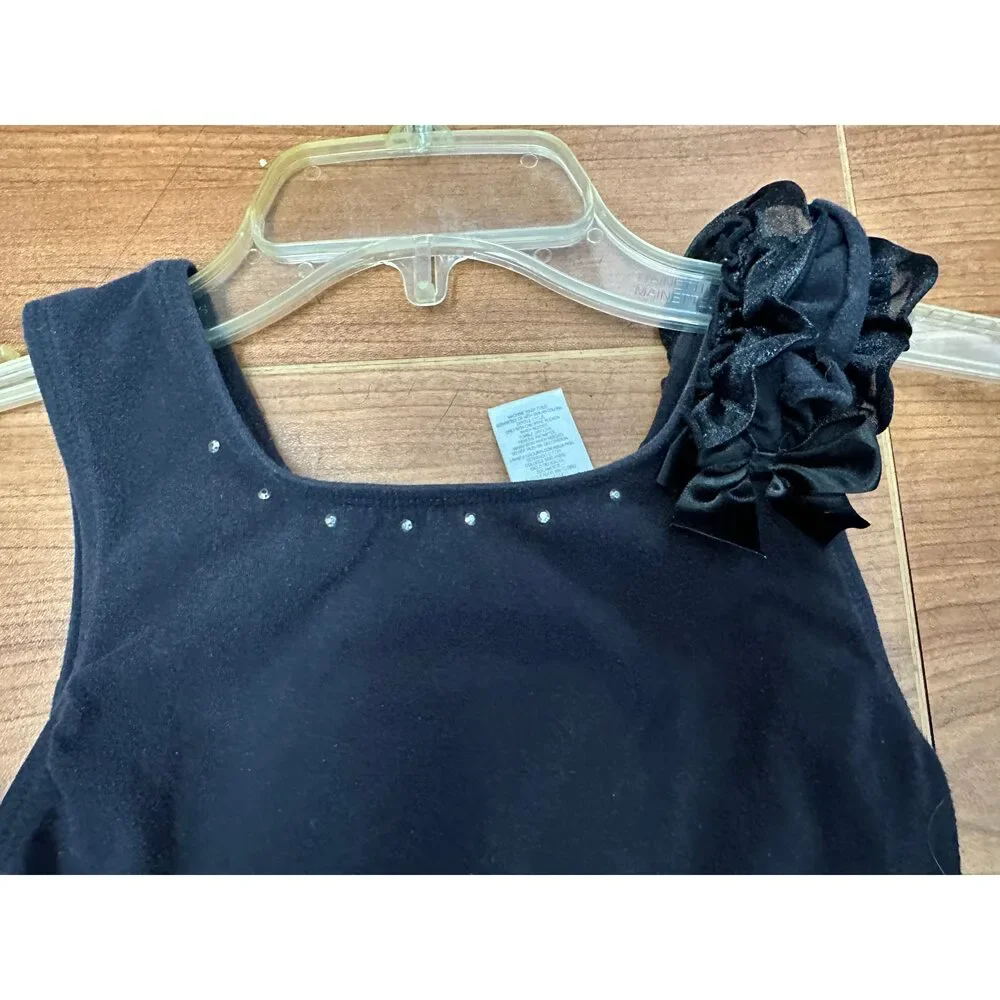 Pre-Owned Dance Leotard Dress Freestyle Large Child Black Ruffle and a Bow Ball